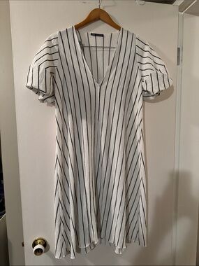 Zara White Dress with Black Vertical Stripes